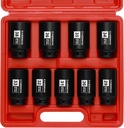 Large Socket Set 1/2- Inch Drive Deep Spindle Axle Nut Impact Socket Set, 6 Point, CR-MO, Metric, 29Mm-38Mm, 9-Piece 1/2" Dr. Deep Impact Socket Set