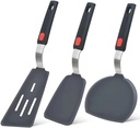 Silicone Spatula Turner Set of 3, 600°F Heat Resistant Cooking Spatulas for Nonstick Cookware, Large Flexible Kitchen Utensils BPA Free Rubber Spatula Set for Egg, Pancake, Fish, Burger