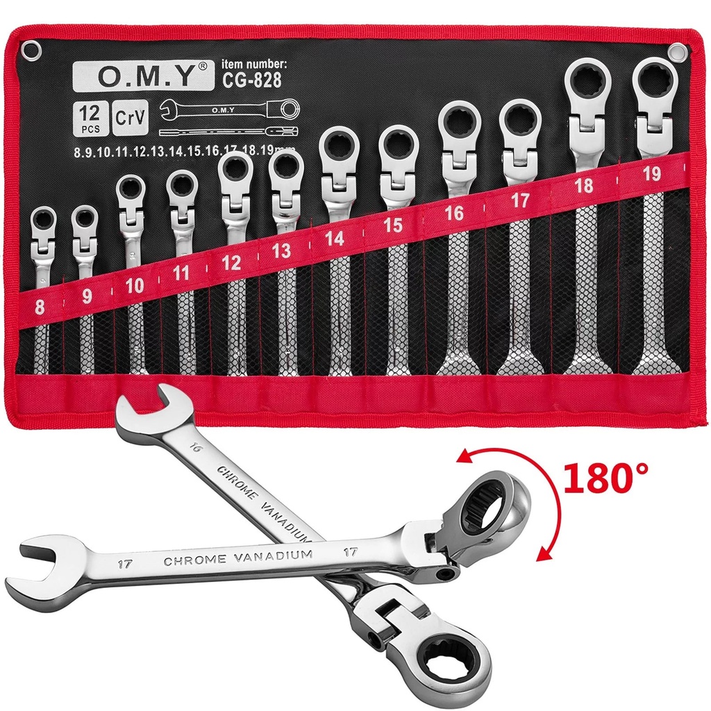 SHZOND 12 Pcs Ratchet Wrench Set - Flexible Head Spanners