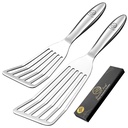Fish Spatula Stainless Steel Combo - 1 Large Fish Turner Spatula + 1 Small Griddle Spatula - Metal Spatula for Cooking - Slotted Spatulas - Frying Spatula with Thin Edge Ideal for Turning & Flipping