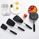 Silicone Slotted Fish Turner Spatula Set Flipper Spatulas for Baking, Cooking Heat Resistant Non Stick Cookware Strong Dishwasher Safe Black