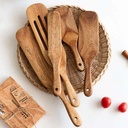 GOODLY Acacia Wooden Spatula for Cooking Slotted Spurtle Kitchen Utensil Sets Non-Stick Long Shank Matter Mixture Shovel Dinnerware