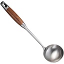 Soup Ladle, Cooking and Serving Spoon for Wok, Wooden Handle,304 Stainless Steel Wok Utensils for Kitchen,14.6 Inch