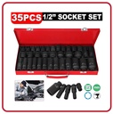 Petoto 35Pcs 1/2 Inch Deep Impact Socket Set Wrench Nut Garage Size 8-32Mm for Home Car Work Places