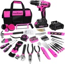 Generic Pink Tool Kit with 20V Cordless Drill(265In-Lbs), Pink Drill Set for Women,Lady'S Home Tool Kit for DIY
