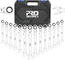 PRO 14-Piece Flex-Head Ratcheting Wrench Set, 6-19Cm Metric Chrome Vanadium Steel Ratchet Wrenches, Combination Ended Spanner Kit with Storage Case