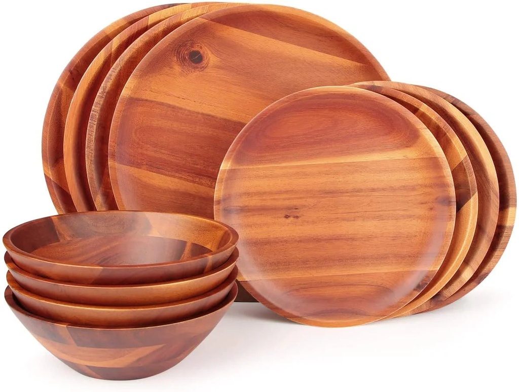 AIDEA 12Pcs Acacia Wood Dinnerware Set - Durable & Lightweight