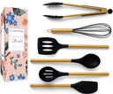 Black and Gold Kitchen Utensils Set 6PC Black Silicone Utensils Set Includes: Gold Tongs, Gold Whisk, Gold Serving Spoon, Gold Spatula & Turner-Black and Gold Kitchen Accessories & Gold Kitchen Decor