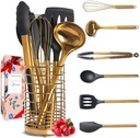 Styled Settings Black & Gold Silicone Kitchen Utensils Set with Gold Utensil Holder