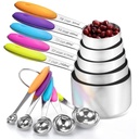 Furrygo 18/8 Stainless Steel Measuring Cups and Spoons Set with Soft Silicone Handles and Clearly Scale, 5 Measuring Spoons, 5 Measuring Cups