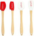 Mini Silicone Spatulas, Caliamary 4 Pieces Silicone Cooking Utensil Set with Spatula Spoon Heat Resistant Seamless One Piece Design for Baking, Mixing, Non-Stick Kitchen Gadget Set with Wooden Handles