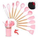 13 Pieces Silicone Kitchen Utensil Set Heat Resistant Kitchen Gadgets with anti Spill Tool (Pink)