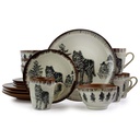 Elama Majestic Wolf 16 Piece round Stoneware Dinnerware Set in Taupe