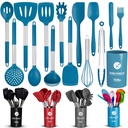 ORBLUE Silicone Cooking Utensil Set, 14-Piece Kitchen Utensils with Holder, Safe Food-Grade Silicone Heads and Stainless Steel Handles with Heat-Proof Silicone Handle Covers, Gray