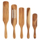 Deago 5 Pcs Wooden Cooking Utensils Natural Teak Kitchen Tools Set Heat Resistant Non Stick Wood Cookware Slotted Spurtle Spatula for Stirring, Mixing, Serving