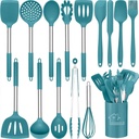 15 PCS Silicone Kitchen Cooking Utensils Set, Heat-Resistant Utensil Set with Premium Stainless Handles for Cooking and Baking, Non-Stick Spatula Kitchen Gadgets Cookware Set(Blue)