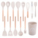Donepart 14-Piece Silicone Cooking Utensils Set, Heat Resistant, Bpa-Free with Wooden Handles, Holder (Khaki)