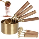 FUYGRCJ Measuring Spoons and Cups Gold of 8, Wood Handle with Metric and US Measurements, Gold Mesuring Cups, Gold
