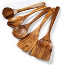Anoak Wooden Spoons for Cooking - 5 Piece Wooden Kitchen Utensils for Cooking with Utensils Holder, Natural Teak Wooden Kitchen Utensils Set with Wooden Spoon Rest, Comfort Grip