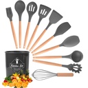 BCOOSS Silicone Cooking Utensils Set with Holder Wooden Handle Heat Resistant Kitchen Utensil Set 11Pcs