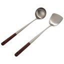 2Pcs Wok Spatula and Ladle Tool Set 17 Inches Spatula for Wok Stainless Steel Silver