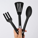 3Pcs Anti-Scratch Nylon Kitchen Utensils Set, Slotted Spatula, Cooking Spoons & Slotted Spoon Black