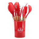 PTJKU 12-Piece Non-Stick Pan Safe Kitchenware Set with Wooden Handles - BPA Free, High Heat Resistance, Durable Cooking Tools, Easy Clean Red