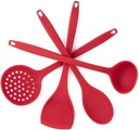 KSEDANLO Silicone Cooking Utensils Set, Long Silicone Spatula Ladle and Spoon Set Heat Resistant Kitchen Utensils, Red