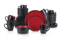 Stone Lain 32 Pieces Stoneware round Dinnerware Set, Service for 8, 2-Tone Glazed in Red and Black, Modern Dishes