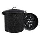 Granite Ware Enamel on Steel Multiuse Pot, Seafood / Tamale / Stock Pot Includes Steamer Insert, 15.5-Quart, Black