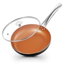 CS KOCHSYSTEME Little Skillet with Lid - 8" Copper Nonstick Frying Pan for Oven & Stove, 100% PFOA Free, All Stove Tops Compatible, Stainless Steel Handle. Nonstick Pan with Ceramic Coating