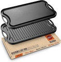 Cast Iron Reversible Grill Plate - PFOA & PFOS Free Oven Safe Flat Cast Iron Skillet Griddle Pan Grilling Pan W/ Scraper for Electric Stovetop, Ceramic - Nutrichef NCCIRG64