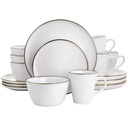 [2 Pack]- 16Pc Arthur Stoneware Dinnerware Set with Rim Matte White/Gold