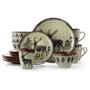 Elama Majestic Elk 16 Piece round Stoneware Dinnerware Set in Taupe