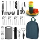 Reanea Camping Cooking Utensils Set, Camping Accessories with Stainless Steel Camping Silverware Sets, Plates and Cups