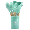 Summer Savings Cooking Non-Stick Pan Storage Bucket Wooden Handle Silicone Kitchenware 12-Piece Silicone Kitchenware Set Mint Green-A