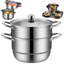 Leyeet Steamer for Cooking, Food Grade Stainless Steel Steamer Pot, 11 Inch Steam Pots with Glass Lid 2-Tier for Cooking Vegetables, Seafood, Soups, Stews and Pasta Cooking Tool