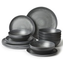 Joviton Home 18PCS Matte Black Swirl Melamine Dinnerware Sets for 6, Outdoor Plates and Bowls Sets