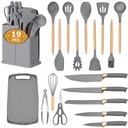 19 PCS Kitchen Silicone Cooking Utensils with Stainless Steel Chef'S Knife Set, Food Grade Silicone Set, Durable Kitchen Knives, Gray