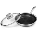 Innerwell 11 Inch Stainless Steel Nonstick Saute Pan with Lid Omelet Pan for Gas Electric Induction Ceramic Stoves and Oven 100% PTFE Pfoa-Free