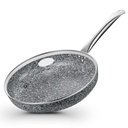 CS KOCHSYSTEME 9.5" Grey Non Stick Granite Stone Frying Pan with Lid, Toxin-Free Granite Nonstick Coating Cookware, Oven Safe & Induction Compatible, Ultra Nonstik Skillet with Stainless Steel Handle