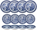 Churchill Blue Willow Dinner Plates, Salad Plates and Coupe Bowls 12 Piece Dinnerware Set, Made in England