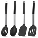 TIFOR Silicone Cooking Spatulas and Spoons, 4 Pack Heat Resistant Silicone Cooking Utensils Set, Non-Stick Large Kitchen Silicone Spatula and Spoons for Cooking, Mixing, Serving, Draining(Black)