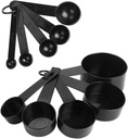 Stainless Steel Measuring Cups & Measuring Spoons, Heavy Duty Measuring Spoons Set with Etched Markings & Removable Clasp for Dry and Liquid, Fits in Spice Jars, Black