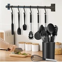 Silicone Cooking Utensils - 26 Pcs Heat Resistant Kitchen Utensil Set with Stainless Steel Handles and Holder - BPA FREE Gadgets for Non-Stick Cookware (Black)