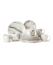 American Atelier, Round, Piper White and Gray, Jupiter Stoneware Dinnerware Set, 16 Piece