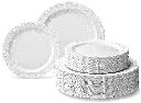 " OCCASIONS " 120 Plates Pack,(60 Guests) Vintage Wedding Party Disposable Plastic Plates Set -60 X 10'' Dinner + 60 X 7.5'' Salad / Dessert (Verona Plain White)