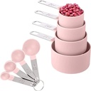 GLFILL 8 Pcs Measuring Cups and Spoons Kit, with Stainless Steel Handles Pink