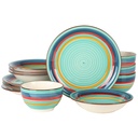 Gibson Home Rainbow Party 12 Piece Hand-Painted Multi-Color Stoneware Dinnerware Dish Set - Green