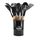 XMMSWDLA 12Pcs Silicone Cooking Kitchen Utensils Set with Holder,Wooden Handles Cooking Tool,Non Tongs Spatula Spoon Kitchen Gadgets Set for Nonstick Cookware